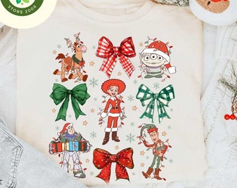 Coquette Bows Disney Toy Story Christmas Sweatshirt, You've Got A Friend In Me, Santa Jessie Slinky Dog Alien Buzz Woody, Xmas Party Tees