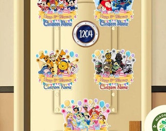 Personalized Mickey and Friends Disney Birthday Cruise Magnet, Disney Princess Birthday Girl Family Cruise Ship Stateroom Door, Birthday Boy