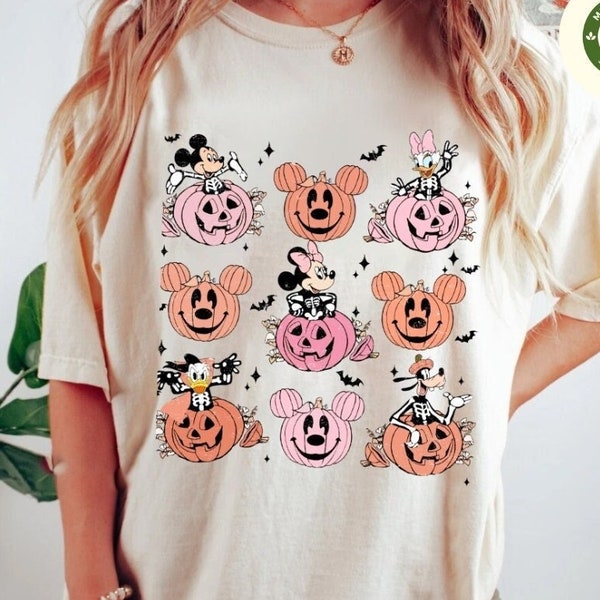 Chemise d'Halloween Disney citrouille squelette et ses amis, fête d'Halloween pas si effrayante Mickey 2025, t-shirt d'Halloween familial WDW Disneyland