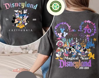 Two-sided Disneyland 70th Anniversary Shirt, Disneyland Resort T-Shirt, Mickey and Friends Disneyland Trip shirts, WDW Family Vacation 2025