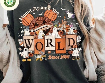Vintage Disney Halloween Haunt Around The World Shirt, Mickey And Friends Ghost Shirt, It's Really Not So Scary Shirt, Halloween Pumpkin Tee