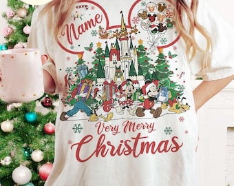 Personalized Mickey's Very Merry Christmas Shirt, Retro Disney Christmas Shirts, WDW Disneyland Magic Kingdom Xmas Matching Holiday shirts