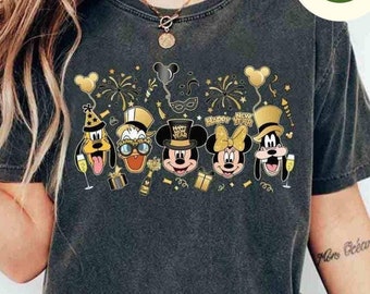 Mickey & Friends Disney Happy New Year 2025 Shirt, Holiday New Year's Eve Sweatshirt WDW Disneyland Family Hello 2025 Goodbye 2024 Christmas