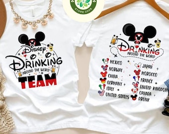 Two-sided Mickey Drinking around the World Disney Epcot Shirt, Epcot Center Drinking Team Family Vacation 2025, Epcot World Tour Disney Trip