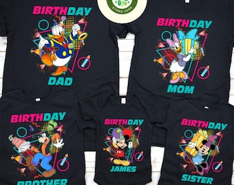 Personalized Mickey and Friends Disney Birthday Shirt, Retro 90s Birthday Girl Shirt, Mickey Birthday Boy, Family Birthday Party Matching