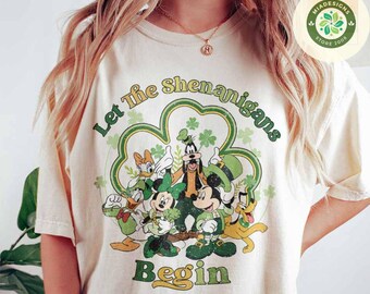 Mickey and Friends Disney St. Patrick’s Day Shirt, Let the Shenanigans Begin WDW Disneyland Family Lucky Shamrock Irish Shirt, Disney squad