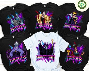 Retro Disney Villains Characters Rock Band Shirt, Disney Halloween Shirt, Maleficent Evil Queen Cruella Ursula Hades Jafar Villains Tour Tee