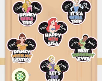 Personalized All Princess Characters Girls Trip Magnets, Disney Cruise Door Magnet, Cinderella Belle Ariel Tiana Aurona Jasmine Elsa Anna