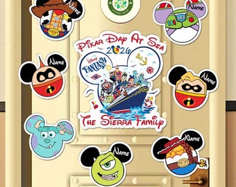 Personalized Pixar day at sea Disney Cruise 2026 Magnets, Pixar characters Disney Fantasy Cruise Door Magnet Family Cruise magnet