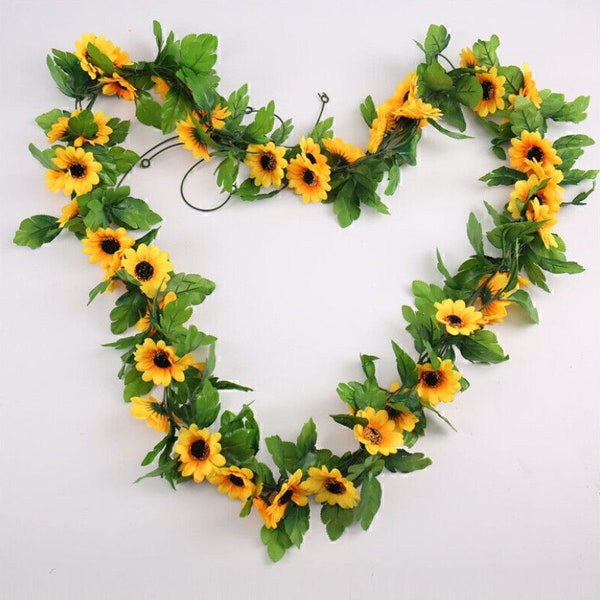 Artificial Silk Sunflower 2.5 Meters Rattan Garland Vines Hanging Decorative Flower Wreath Wedding Party Room Decor Wall DIY Decoration