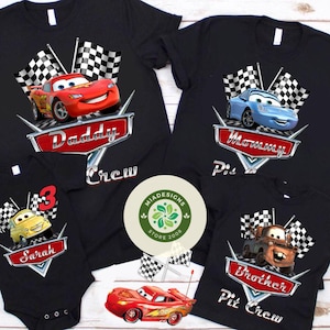 Personalized All characters Disney Cars Birthday Shirt, Lightning McQueen Tow Mater Hudson Radiator Springs Cars Land Family Matching T