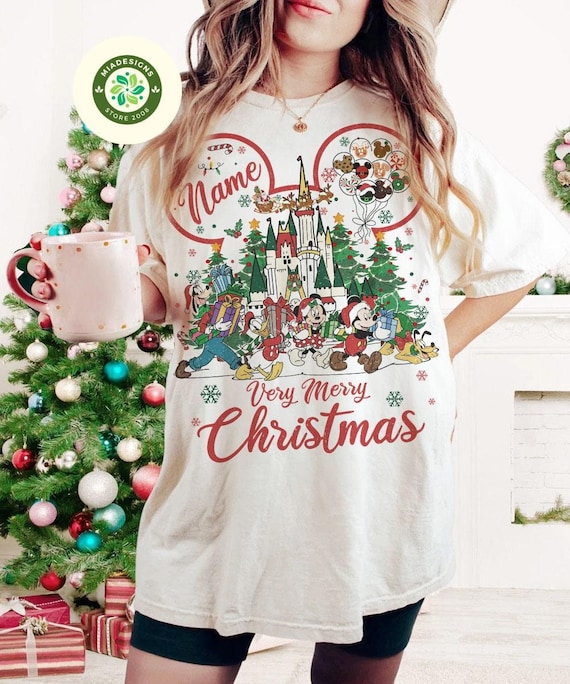 Personalized Mickey's Very Merry Christmas Shirt, Retro Disney Christmas Shirts, WDW Disneyland Magic Kingdom Xmas Matching Holiday Shirts