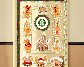 All characters Mickey and Friends Stitch Pooh Disney Gingerbread Cruise Magnet, Very Merrytime Cruise 2024 Magnet for Stateroom Door Decor