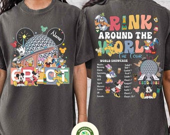 Two-sided Personalized Mickey and Friends Disney Epcot shirts, Drinking Around The World, Epcot World Tour shirt, Disney Family Vacation Tee