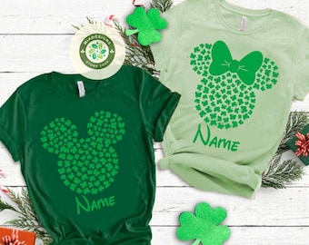 Personalized Mickey Minnie Disney St. Patrick’s Day Shirt, Shamrock Lucky Irish Shirt, WDW Disneyland Family Shenanigans squad Tee