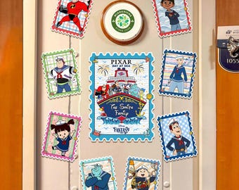 Personalized Pixar day at sea Disney Cruise 2026 Magnets, Pixar characters Disney Fantasy Cruise Door Magnet Family Cruise magnet