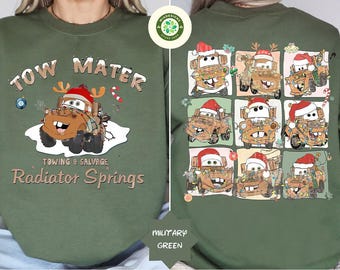 Two-sided Vintage Tow Mater Christmas Sweatshirt, Disney Cars Christmas shirt, WDW Disneyland Merry Christmas, Tow Mater Xmas Holiday Gift