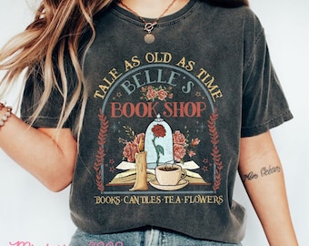 Vintage Retro Belle's Book shop shirt, Tale as old as time Beauty and The Beast Disney Magic Kingdom Disneyland tee, Gift for book lover