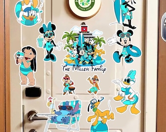 Personalized Mickey and Friends Disney Cruise Door Magnet, DCL Family Cruise Magnets for Stateroom Decor, Disney Beach Trip Magnets