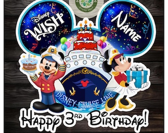 Personalized Mickey and Friends Birthday Cruise Magnet, Happy Birthday Disney Family Cruise decoration, Birthday Boy Girl cake magnet