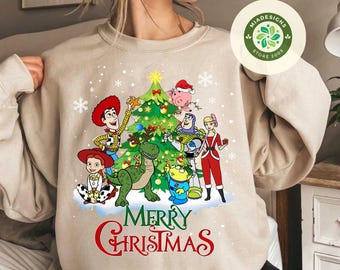 Merry Christmas Toy Story Disney shirt, Woody Buzz Lightyear Jessie Bo Peep Christmas tree shirt, WDW Disneyland Christmas family shirts