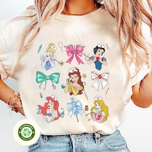 Coquette Bows Disney Princesses Nurse T-shirt, Nursing School Gift, Disney Nurse shirts, Women Disney Trip shirt, Comfort Colors Shirt