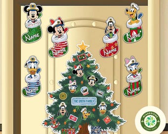 Personalized Disney Cruise Christmas tree Magnets, Mickey and Friends stocking Stitch Toy Story Cruise Door Magnet Very Merrytime Cruise