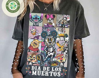 Vintage Dia de Los Muertos Mexican Halloween 2024 shirt, Mickey & friends sugar skull Mexico Day of the Dead shirt, WDW Disneyland Tee