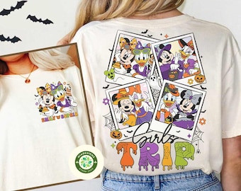Two-sided Personalized Minnie Daisy Halloween shirt, WDW Disneyland Halloween Girls Trip 2025, Halloween Matching Disney Besties shirts