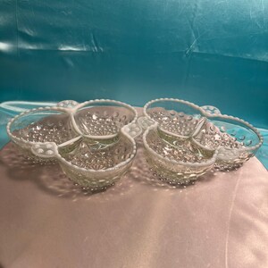 Vintage Anchor Hocking 3 section hobnail opalescent moonstone dishes