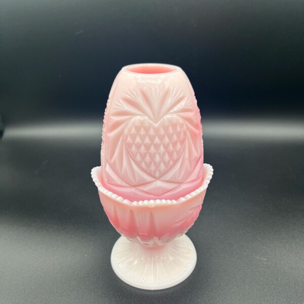 Fenton Rosalene Pink Marbled  Etched Glass  Heart  Pattern Fairy Lamp.