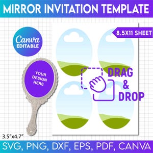 Modèle d'invitation miroir, modèle d'invitation miroir, Svg, Png, Dxf, Eps, toile, étiquette, emballage, fichier de coupe, Cricut, miroir SVG