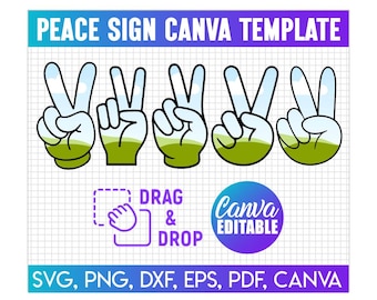 Peace Sign Canva Frame Bundle, Editable Peace Hand Templates, Canva Template, Editable Canva Frame, Two Hand Sign Clipart, Drag and Drop