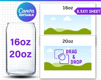 16oz 20oz Libbey Glass Canva Template, Full Wrap Libbey Editable Template Bundle, Libbey Beer Can, Glass Jar Cup Template