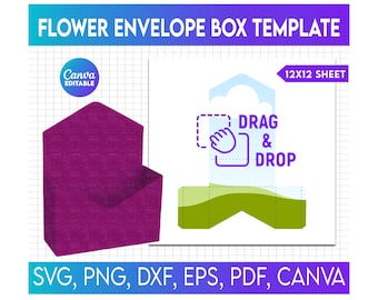 Flower Envelope Box Template, Envelope Box Canva Template, Canva Box Template, Envelope Box Template, Flower Box Packaging