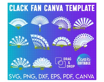 Modèle d'éventail de Clack Canva, lot de modèles d'éventails glisser-déposer, modèle d'éventail de bricolage Clack, design modifiable par sublimation DIY (Toile)