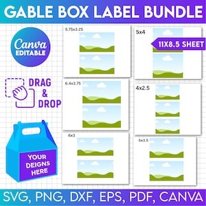 Giebel Box Front Label Template Bundle, druckbare Giebel Box, Partygeschenke Vorlage svg, Partygeschenke Bundle, Chip-Tasche, Giebelbox Etikett