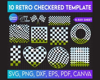 10 Checkered Canva Frames Bundle, Retro Checkered Frame Template, Check Background Canva Template, Drag and Drop
