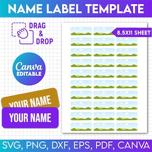 Modelo de etiqueta de nome, etiqueta de nome para impressão, modelo de etiqueta escolar, modelo de nome em branco, etiqueta de nome svg, etiquetas de nome de material escolar, etiqueta faça você mesmo