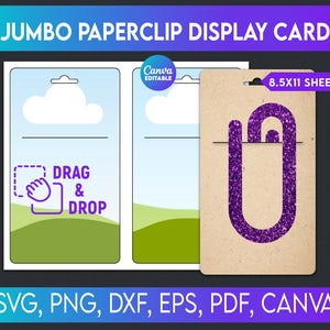 Jumbo Paperclip Display Card Template, Jumbo Paperclip Display Card, Bookmark Template, Easy Drag & Drop, Hanging Display card blank