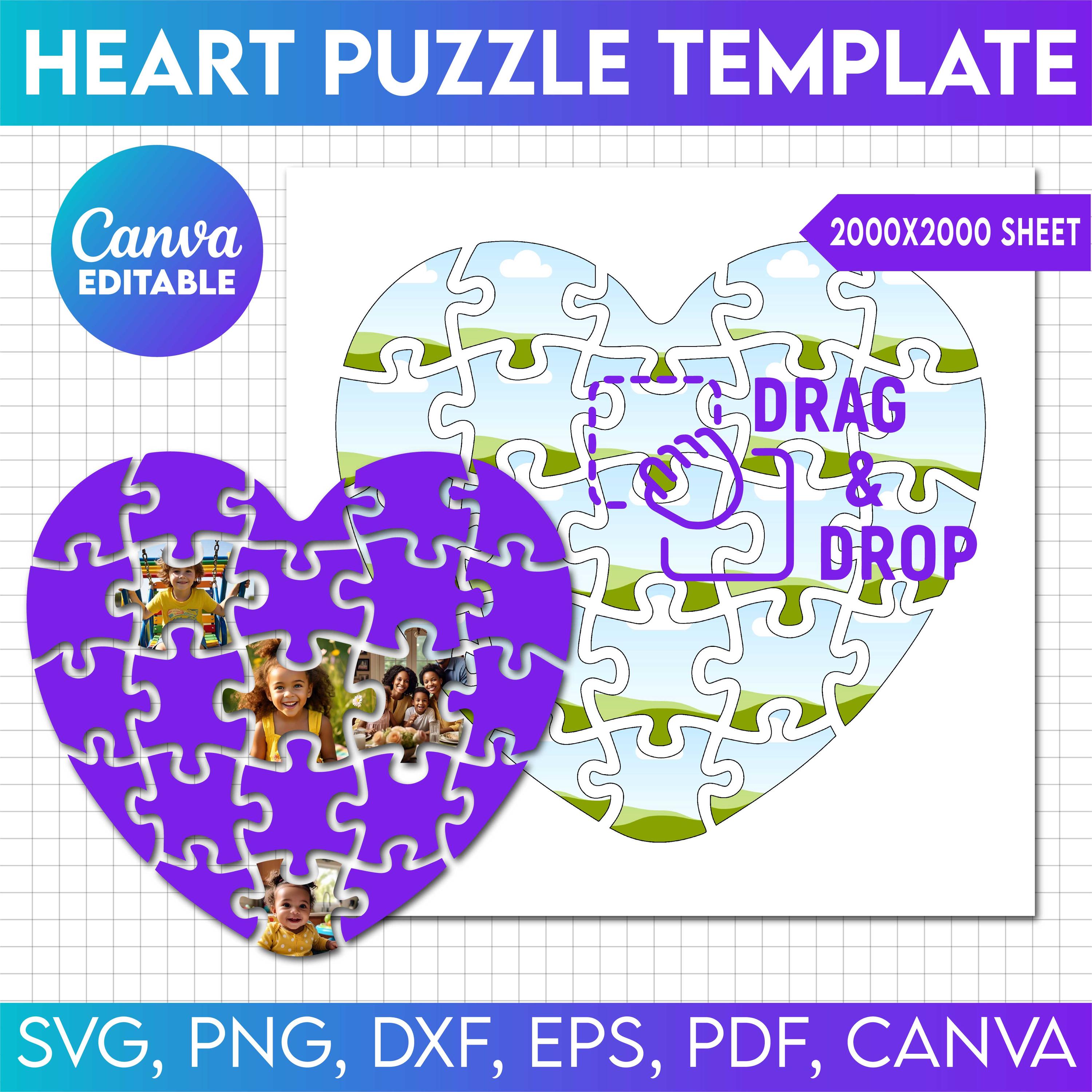 Heart Puzzle Template, Heart puzzle Doodle CANVA Frame, Wedding Photo Collage frame,  Heart Template, Heart Jigsaw Template