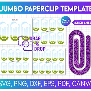 4 sizes Jumbo Paperclip Bundle, Jumbo Paper Clip Template, Paperclip Bookmark Template, Printable Canva Frame, Jumbo Paperclip Sublimation