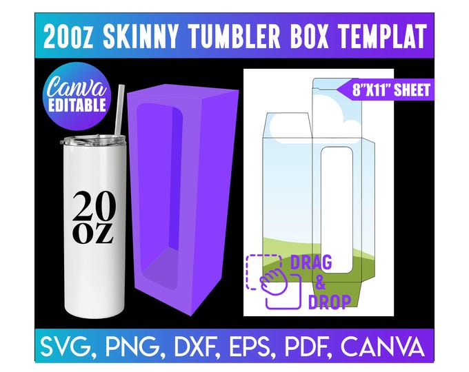 20oz Skinny Tumbler Box Template, Tumbler Box Template, 20oz Tumbler ...