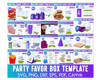 Box Canva Template Bundle,  Canva Editable Gift Box Templates, Party Favor Box, Custom Gift Box Template Digital,DIY Party Favors