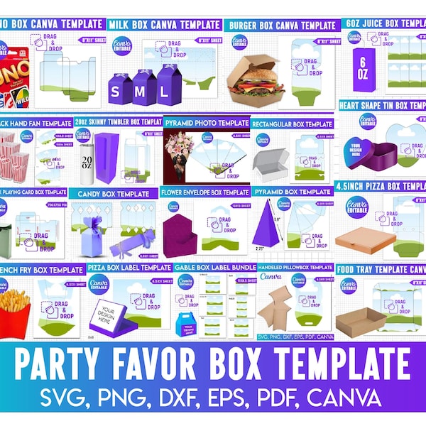 Box Canva Template Bundle,  Canva Editable Gift Box Templates, Party Favor Box, Custom Gift Box Template Digital,DIY Party Favors