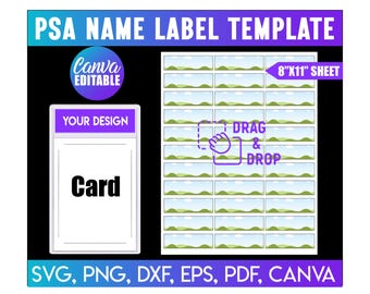 Sjabloon PSA-naamlabel, label ruilkaartplaat, sjabloon naamlabels, sjabloon schoollabel, sjabloon PSA-kaart, aangepast Psa-label