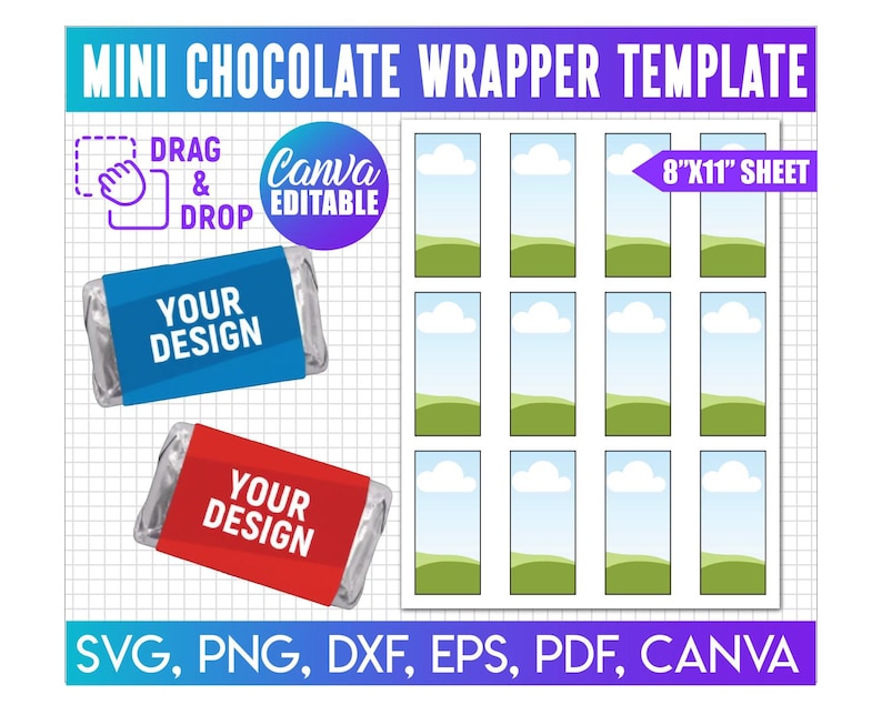 Mini Chocolate Wrapper Template, Party Favor Template, Chocolate Bar ...