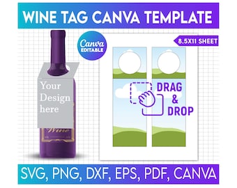 Wine Bottle Tags template, Gift Tag Template, Wine Bottle Favor Tags, Printable, Wedding, Birthday, 750ml Wine Bottle Tags template, Canva