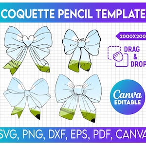 Coquette Bow Pencil Bow Canva Template, Personalized Teacher Bow PNG, School Bow, Bow Trending Coquette Drag and Drop Editable