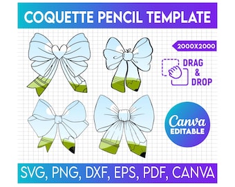 Coquette Bow Pencil Bow Canva Template, Personalized Teacher Bow PNG, School Bow, Bow Trending Coquette Drag and Drop Editable